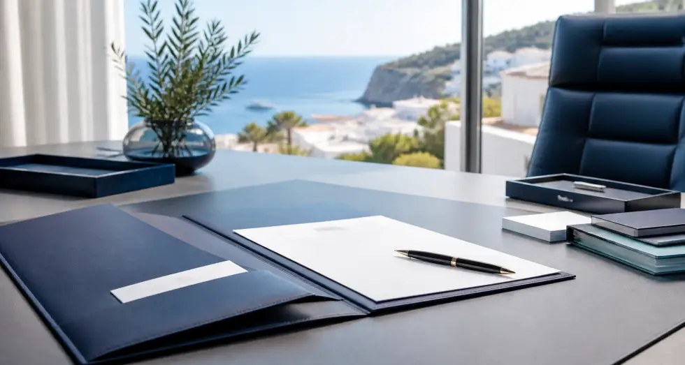 Formal company introduction document on executive desk